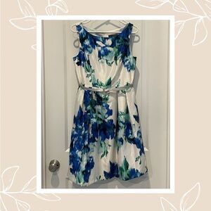 Jessica Howard White Dress with Blue & Green Floral Print